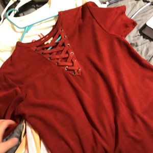 Velvet red crisscross top